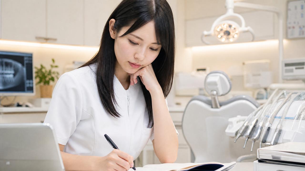 デスクで働き方を考える歯科衛生士